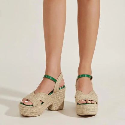 Platform Sandals for Women ⎜ Summery Wedge Shoes with Jute Rope and Comfortable Block Heel for Everyday Wear