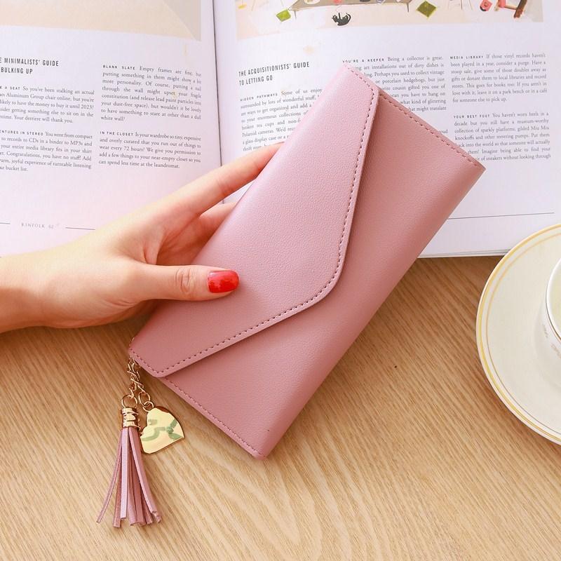 Women's Wallet in Tri - Fold Design ⎜ Long Format with Practical Clasp and Heart Pendant