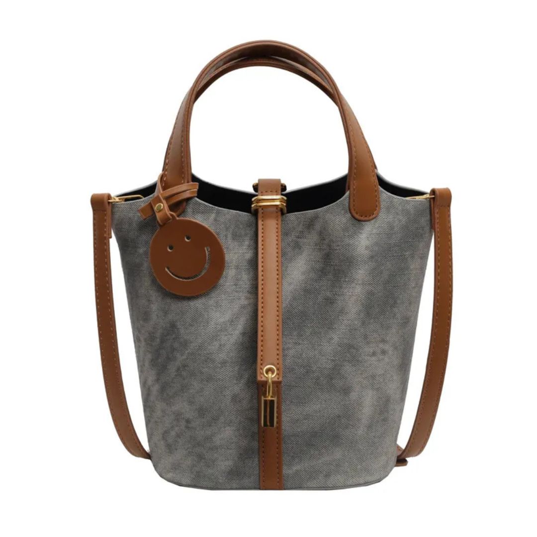 Retro Handbag for Women ⎜ Fashionable Bag with Smiley Tag and Adjustable Shoulder Strap