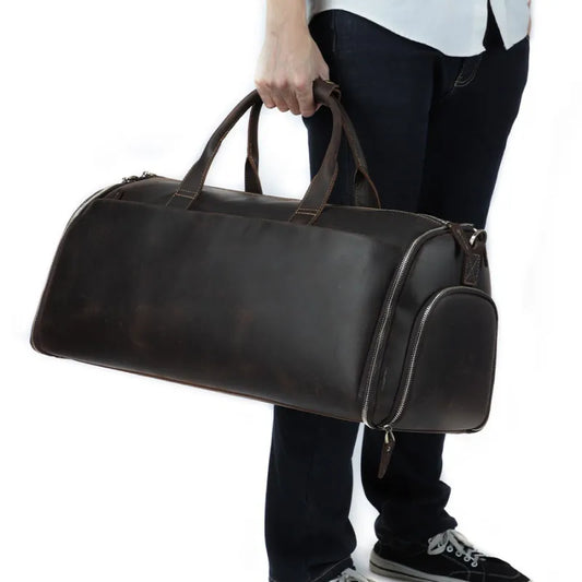 Leather Travel Bag ⎜ Large Capacity with Practical Shoulder Strap and Retro Design