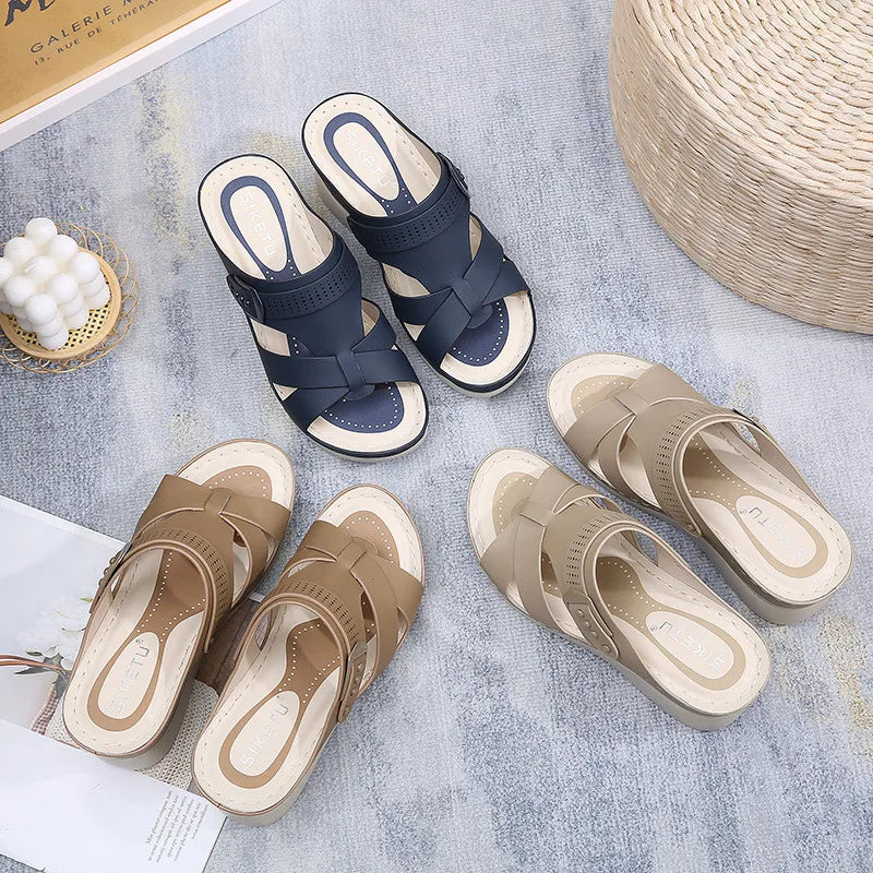 Women's Wedge Heel Sandals ⎜ Comfortable Summer Shoes with Cross Straps and Non - Slip Sole for Everyday Wear & Beach