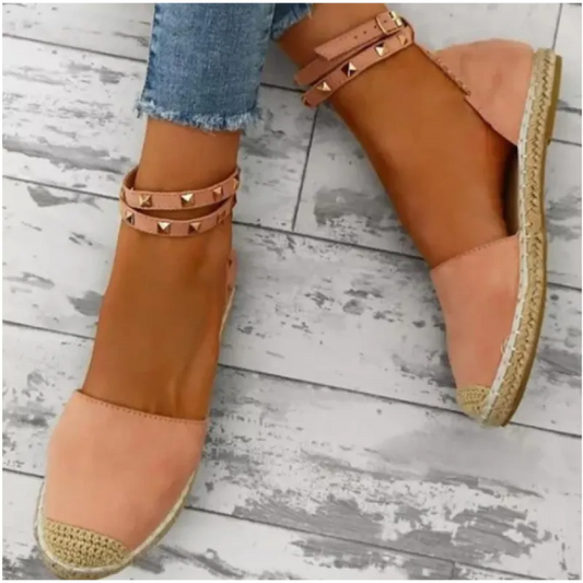 Flat Espadrilles for Women ⎜ Comfortable Shoes with Stud Appliqué and Jute Yarn Sole for Summer