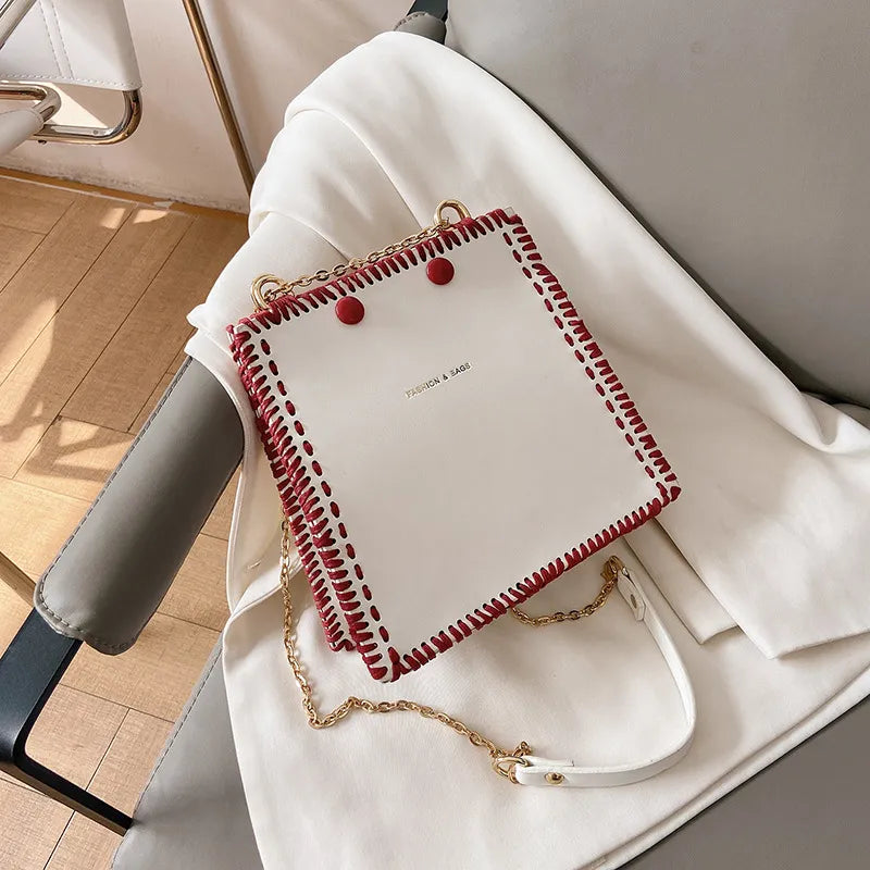 Shoulder Bag for Women ⎜ Fashionable Bag with Hand Stitch Design and Chain Strap