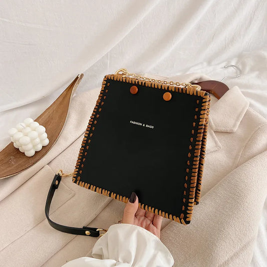 Shoulder Bag for Women ⎜ Fashionable Bag with Hand Stitch Design and Chain Strap