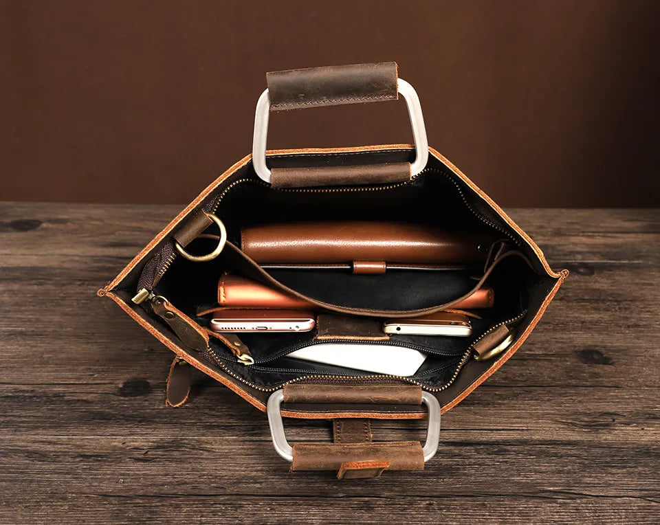 Leather Briefcase for Men ⎜ Robust Shoulder Bag Made From Genuine Cowhide with Comfortable Carrying Handle