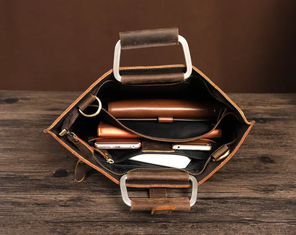 Leather Briefcase for Men ⎜ Robust Shoulder Bag Made From Genuine Cowhide with Comfortable Carrying Handle