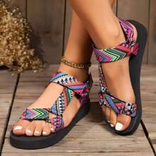 Women's Roman Sandals ⎜ Flat Summer Shoes with Colour - Contrasting Fabric Cover for Everyday Wear and Leisure