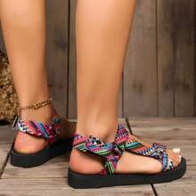 Women's Roman Sandals ⎜ Flat Summer Shoes with Colour - Contrasting Fabric Cover for Everyday Wear and Leisure