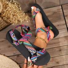 Women's Roman Sandals ⎜ Flat Summer Shoes with Colour - Contrasting Fabric Cover for Everyday Wear and Leisure