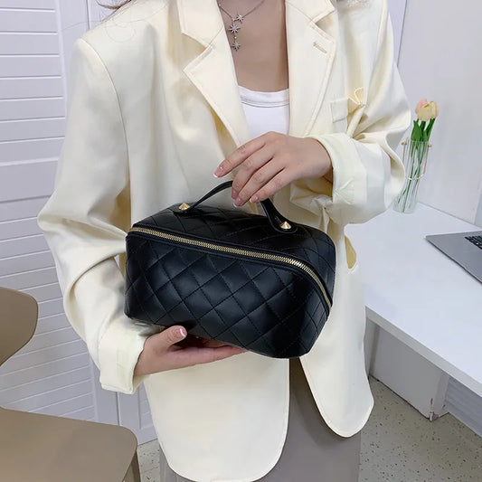 Cosmetics Bag for Women ⎜ Elegant Quilted Design with Zip and Practical Carrying Handle for on the Go