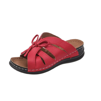 Women's Wedge Sandals ⎜ Comfortable Shoes with Bow Design and Airy Cut - Outs