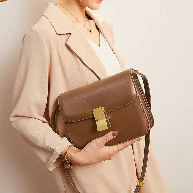 Classic Leather Shoulder Bag ⎜ Elegant Accessory with Gold Buckle for Stylish Appearances