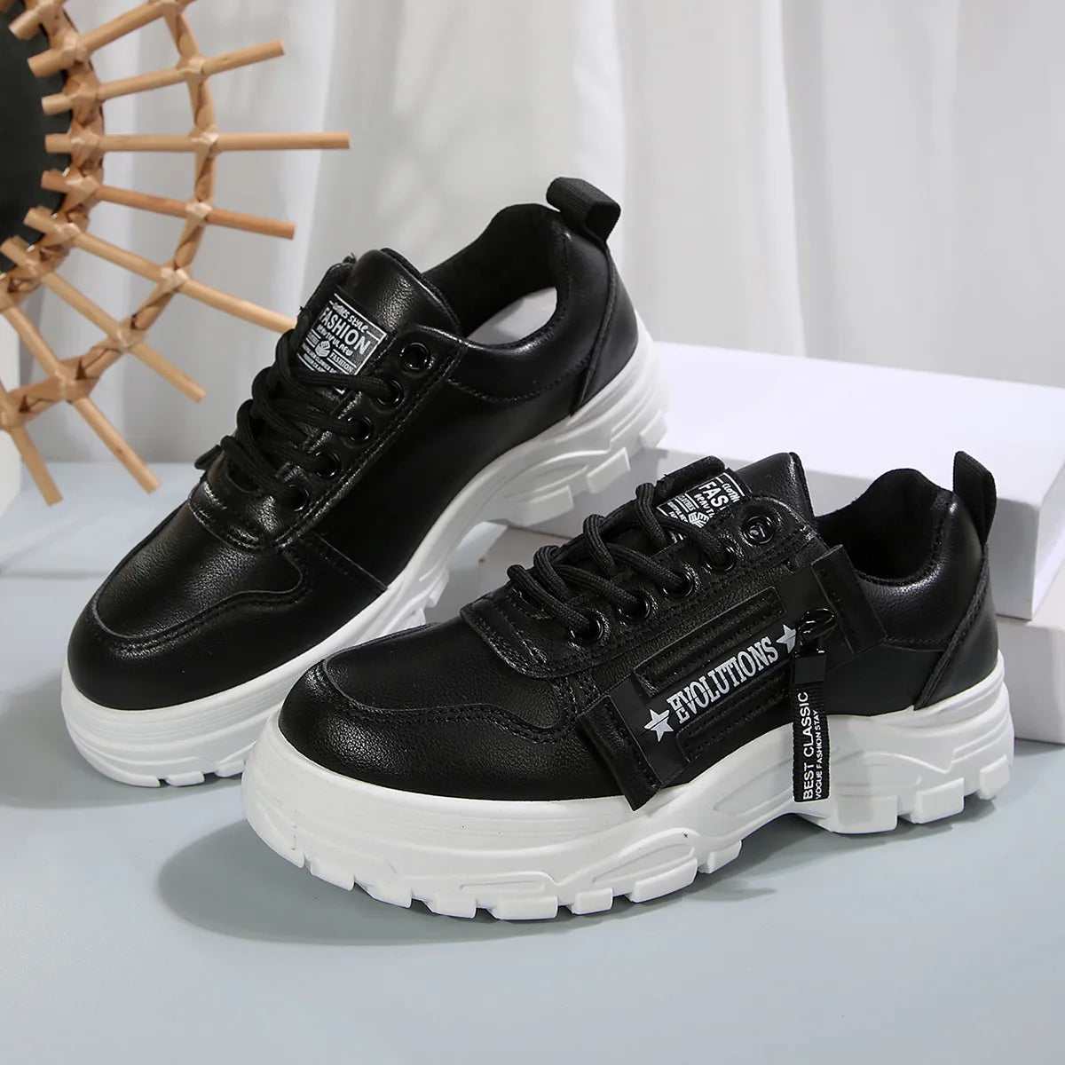 Women's Sneakers ⎜ Comfortable Lace - Up Shoes with a Side Zip and Thick Sole Profile for Everyday Wear