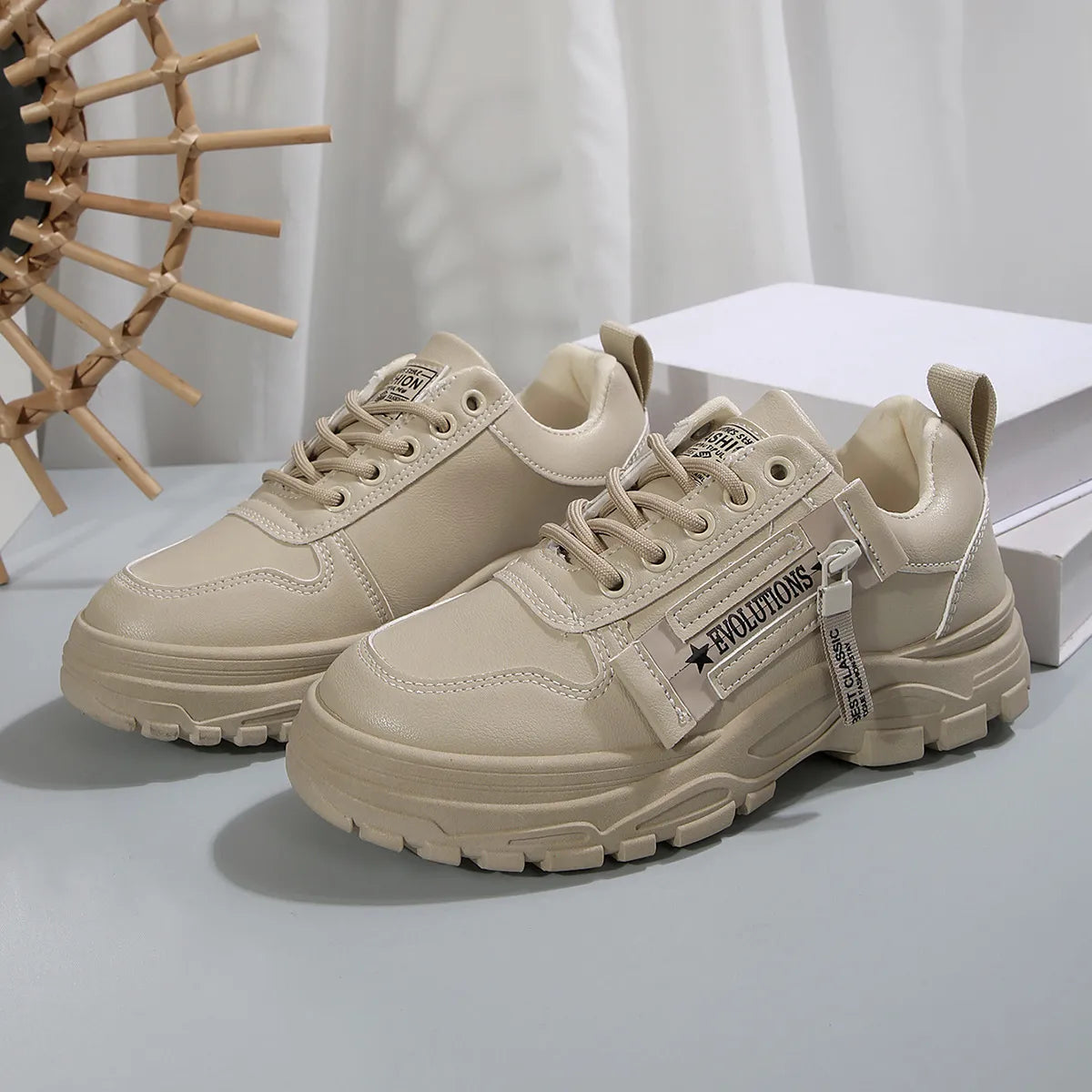 Women's Sneakers ⎜ Comfortable Lace - Up Shoes with a Side Zip and Thick Sole Profile for Everyday Wear