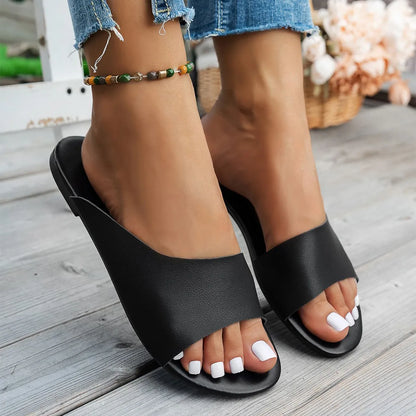 Women's Mules with an Open Toe ⎜ Flat Summer Shoes for the Beach, Holidays and Everyday Life