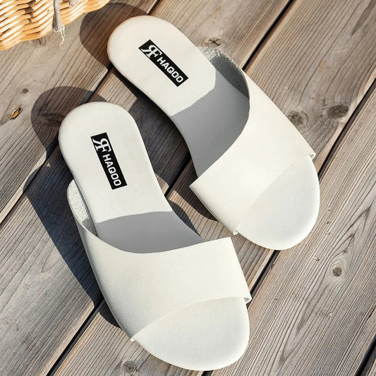 Women's Mules with an Open Toe ⎜ Flat Summer Shoes for the Beach, Holidays and Everyday Life
