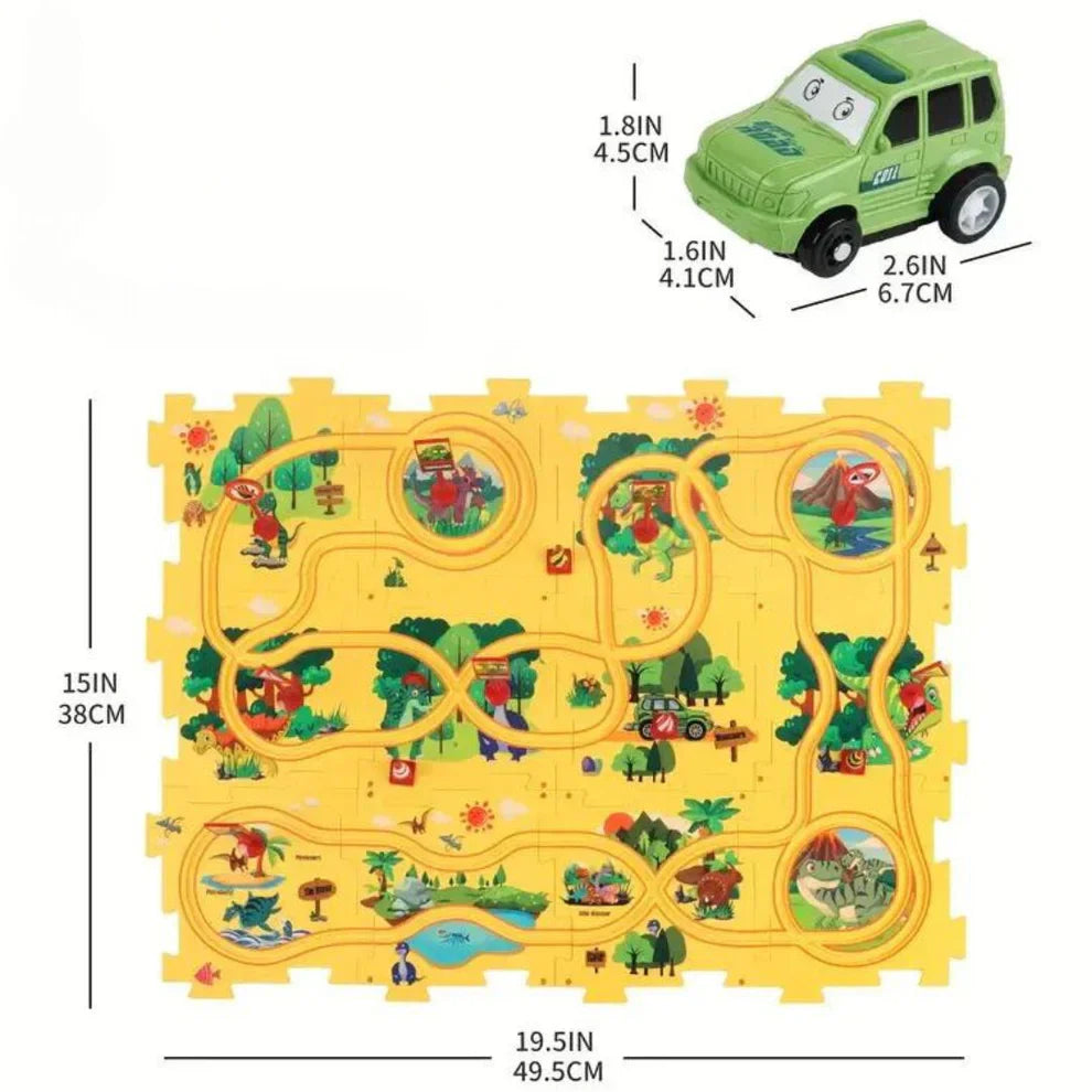 Puzzle Track Play Mat for Kids ⎜ Interactive Floor Game with Connectable Roads for Imaginative Racing Fun