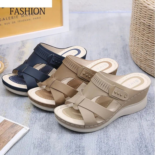 Women's Wedge Heel Sandals ⎜ Comfortable Summer Shoes with Cross Straps and Non - Slip Sole for Everyday Wear & Beach