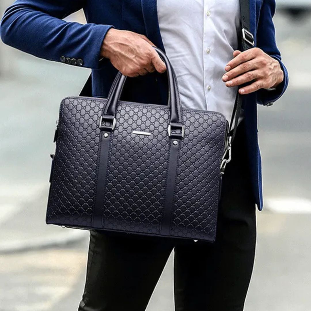 Leather Briefcase for Men ⎜ Stylish Business Bag with Embossed Design and Additional Wallet
