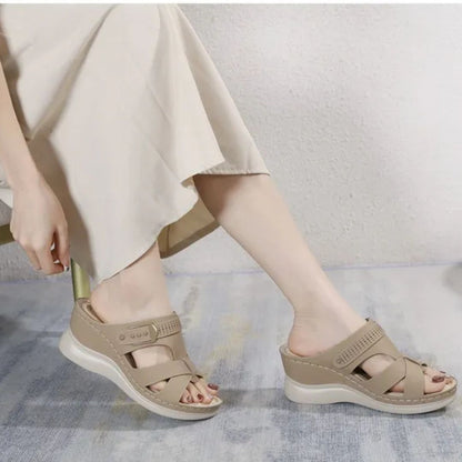 Women's Wedge Heel Sandals ⎜ Comfortable Summer Shoes with Cross Straps and Non - Slip Sole for Everyday Wear & Beach