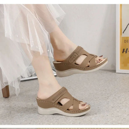 Women's Wedge Heel Sandals ⎜ Comfortable Summer Shoes with Cross Straps and Non - Slip Sole for Everyday Wear & Beach