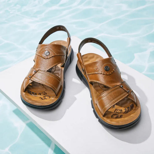 Leather Slippers for Men ⎜ Versatile Beach Sandals for Outdoor Activities