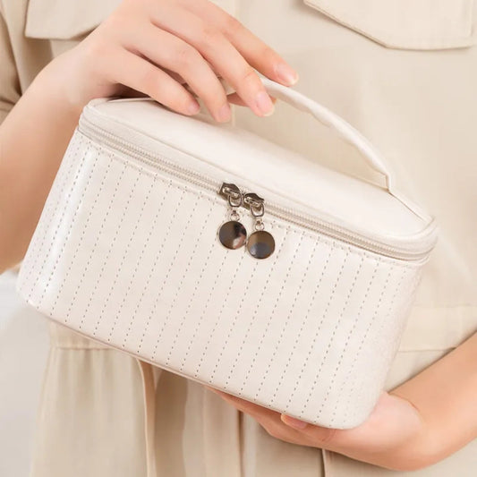 Cosmetics Bag for Women ⎜ Portable Travel Bag with Carrying Handle and Textured Surface for Make - Up