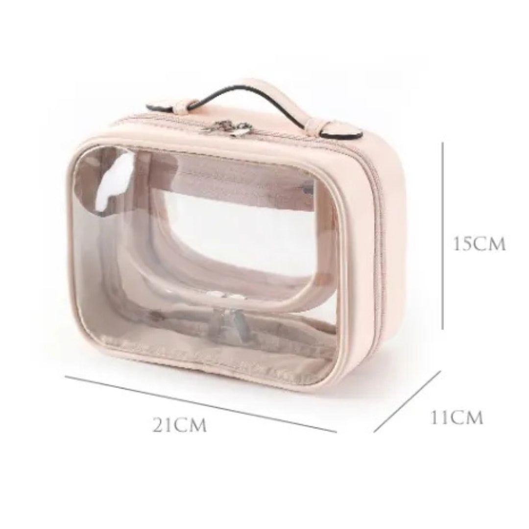 Cosmetics Bag for Women ⎜ Transparent Hard Shell with Zip and Practical Carrying Handle for Travelling