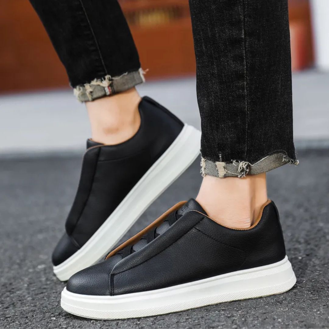 Men's Trainers ⎜ Breathable Leather Shoes with Elasticated Laces for Comfortable Wear