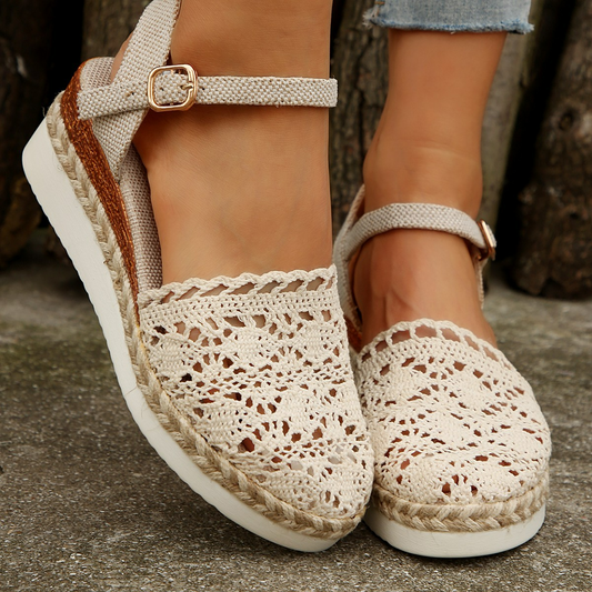 Women's Sandals with Buckle ⎜ Woven Design with Airy Cut - Outs for Summer and Leisure