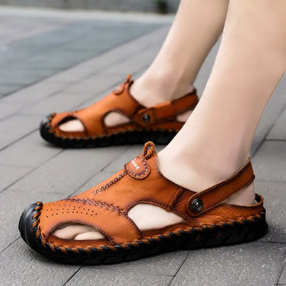 Summer Slip - on Shoes for Men ⎜ Breathable Leather Shoes in Plus Sizes for Beach and Leisure