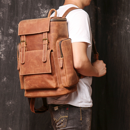 Laptop Backpack for Men ⎜ Large Leather Backpack with Side Pockets and Extra Storage Space for Travelling