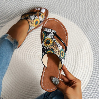 Toe Separator Sandals for Women ⎜ Breathable Summer Shoes with a Colourful Print and Comfortable Outsole