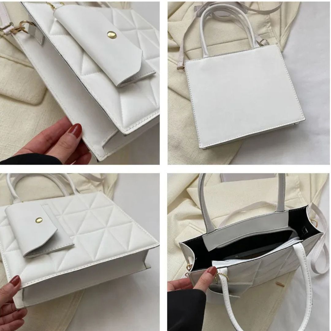 Fashionable Handbag with Square Embossing ⎜ Stylish Shoulder Bag with Practical Card Holder