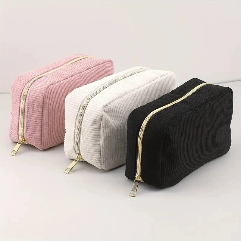 Cosmetics Bag for Women ⎜ Practical Storage Bag Made of Corduroy Fabric with Zip