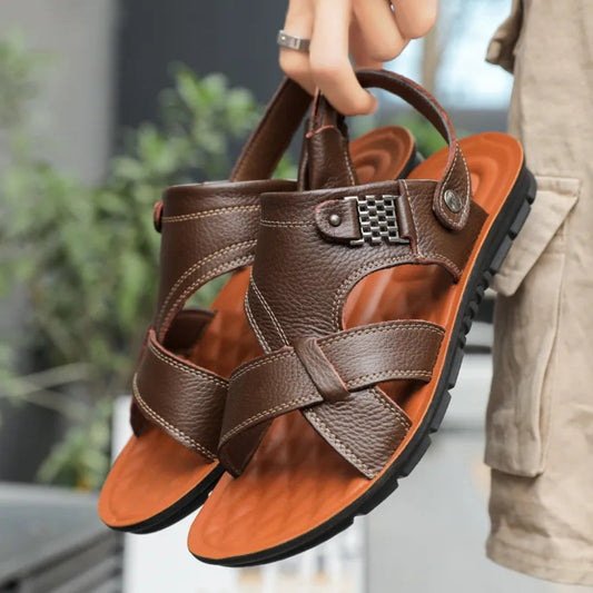 Leather Slippers for Men ⎜ Comfortable Non - Slip and Durable Beach Shoes