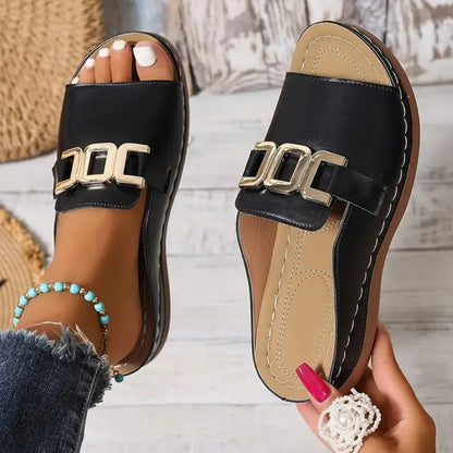 Platform Loafers for Women ⎜ Fashionable Wedges with a Chain Design and Thick Heel for Summer