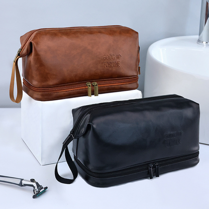 Leather Toiletry Bag for Men ⎜ Practical Double - Layer Bag with Large Capacity and Stylish Design