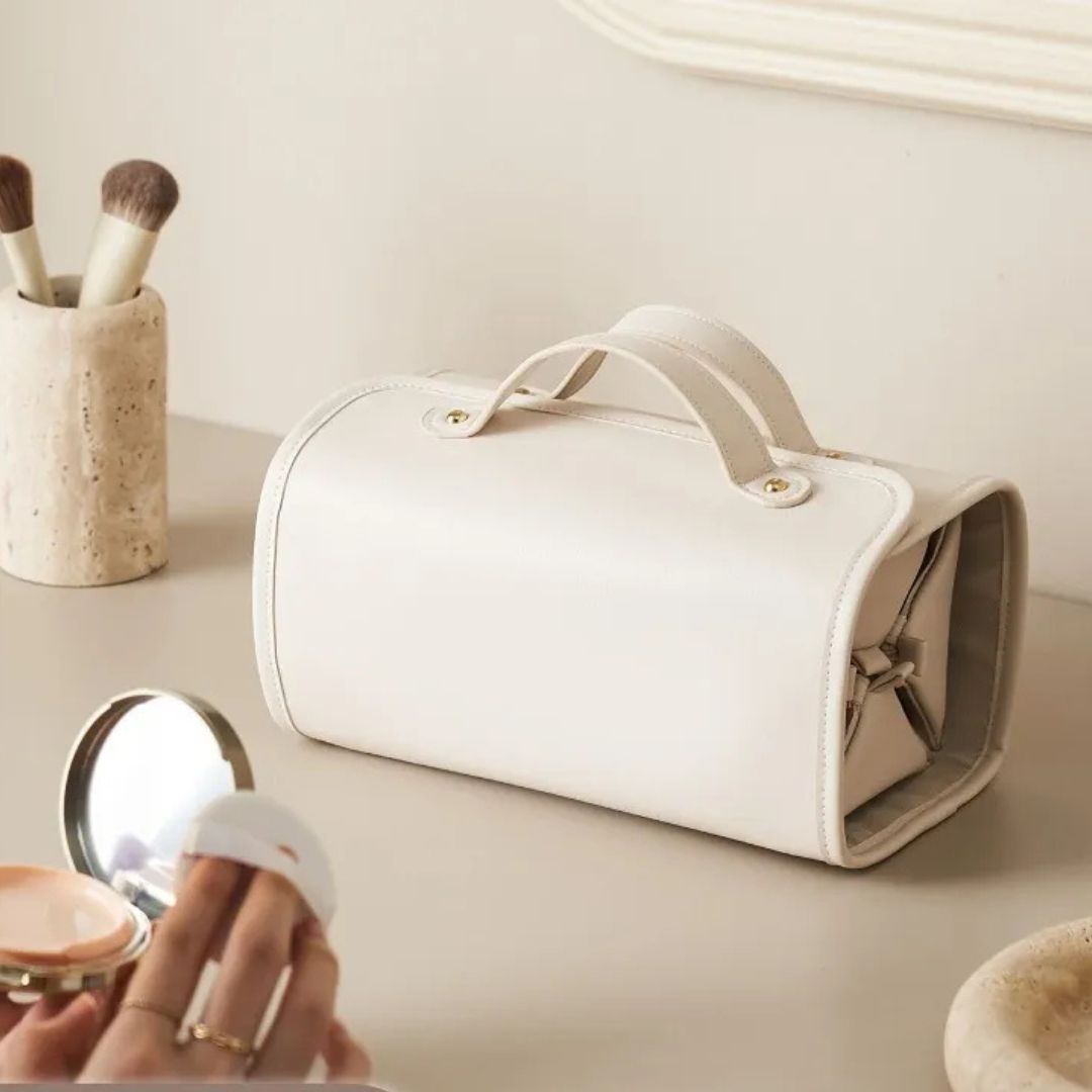 Cosmetics Bag for Women ⎜ Foldable Design with Large Capacity and Removable Compartments for Travelling