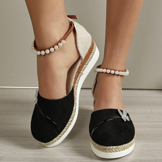 Wedge Heel Sandals for Women ⎜ Comfortable Summer Shoes with Beaded Straps and Braided Sole