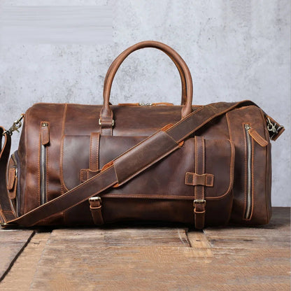 Travel Bag for Men ⎜ Vintage Leather with Large Capacity and Practical Compartments