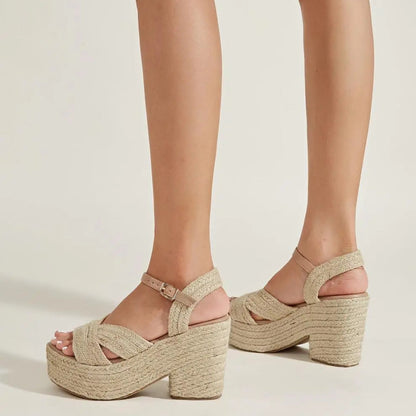 Platform Sandals for Women ⎜ Summery Wedge Shoes with Jute Rope and Comfortable Block Heel for Everyday Wear
