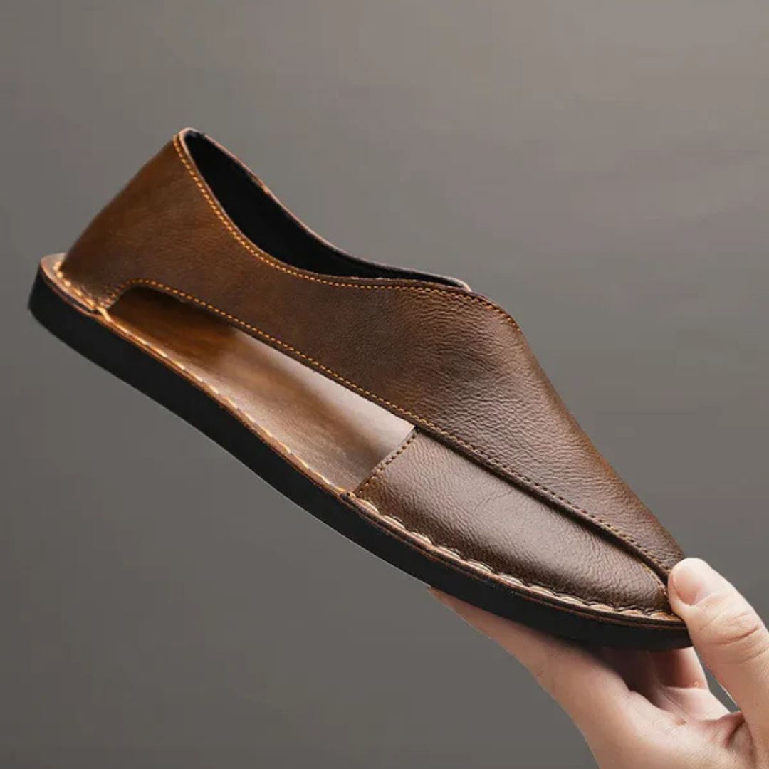 Leather Sandals for Men ⎜ Comfortable One - Pedal Beach Shoes Made From Breathable Genuine Leather