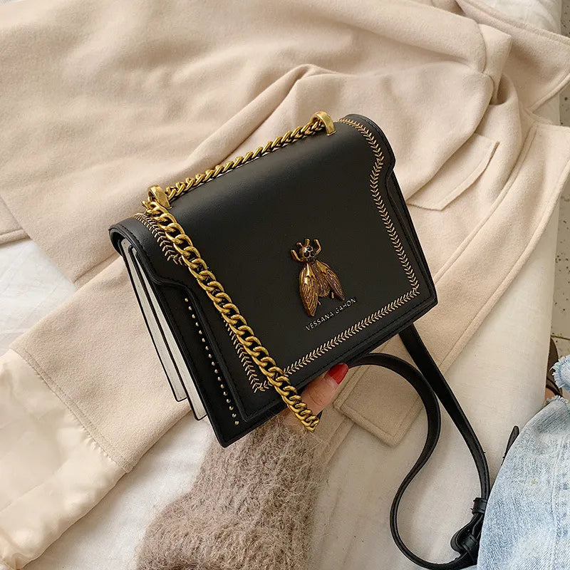 Small Chain Bag ⎜ Elegant Design with Golden Bee Embellishment