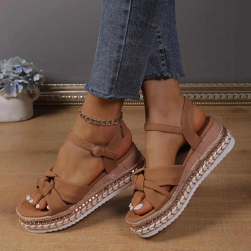Women's Platform Sandals ⎜ Comfortable Summer Shoes with Bow and Adjustable Strap for Everyday Wear & Holidays