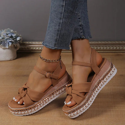 Women's Platform Sandals ⎜ Comfortable Summer Shoes with Bow and Adjustable Strap for Everyday Wear & Holidays