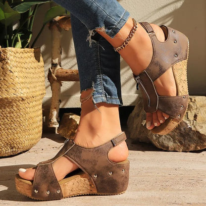 Wedge Heel Sandals for Women ⎜ Fashionable Summer Shoes with a Zip and a Comfortable Feel