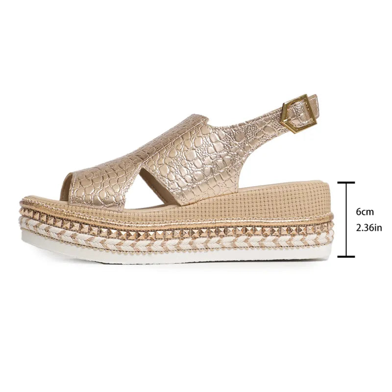 Women's Platform Sandals ⎜ Fashionable Summer Shoes with Crocodile Look and Adjustable Buckle