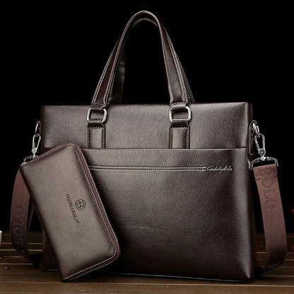 Leather Briefcase for Men ⎜ Elegant Shoulder Bag for Laptop and Documents with Sturdy Carrying Handle