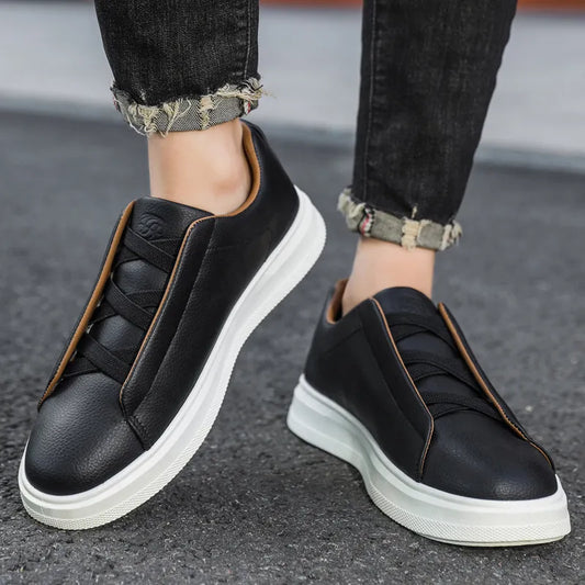 Men's Trainers ⎜ Breathable Leather Shoes with Elasticated Laces for Comfortable Wear